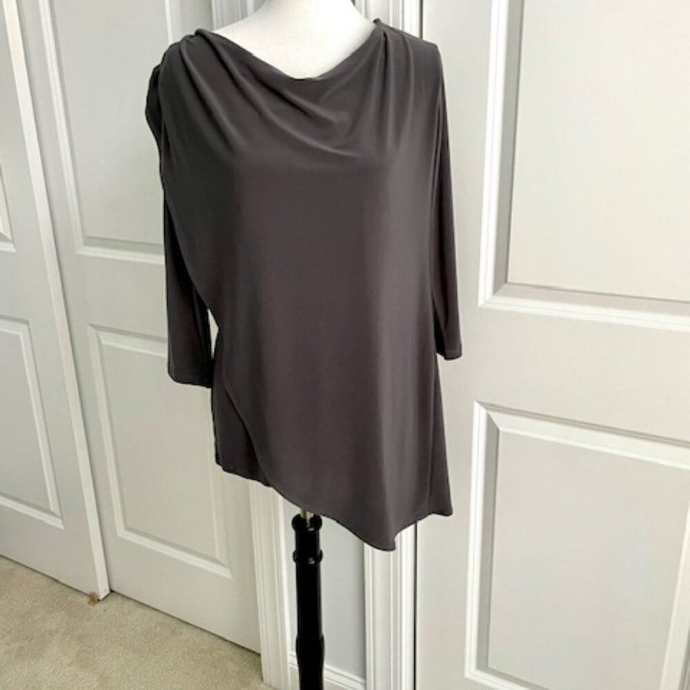 Clara Sun Woo Gray Layered Asymetical Long Sleeve Top Blouse Small
